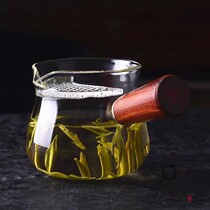 Japanese-style heat-resistant glass Road Cup side flat Cup kung fu tea set tea kelp filter Green Tea Cup wooden handlebar