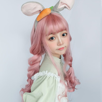 Pink wig big wavy long curly realistic female long hair double ponytail hair cos Lolita daily full headgear