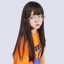 Long straight hair Full head cover wig Female Qi bangs repair face round face temperament simulation natural incognito lo ladyboy long hair