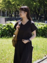 Japanese line Merino wool womens outdoor moisture wicking constant temperature breathable sunscreen anti-static V-neck short-sleeved tee