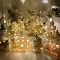 Minima Nordic American Country Countryside Home Courtyard Decoration Handicraft ceramic Santa Claus Fairy Night Light Pendulum