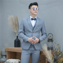 Studio suit Mens slim Korean wedding photo performance stage host fresh mix and match three-piece dress suit