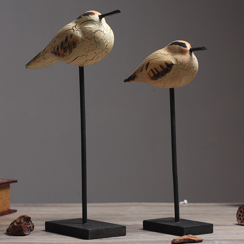 北欧木质裂纹鸟装饰摆件桌面摆设家居饰品乡村工艺品婚房创意礼物_7折