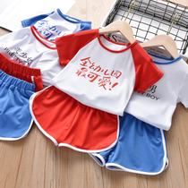 Girls summer two-piece set 2021 new childrens fashion baby foreign fashion fashion letter printing campus set tide