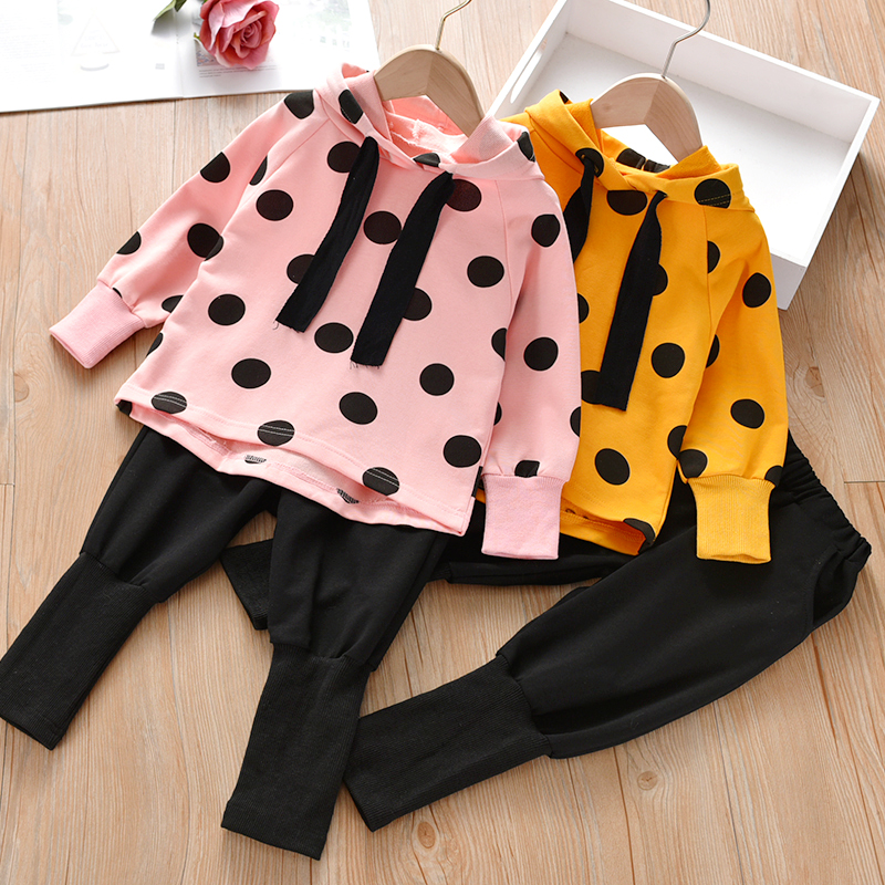 Girl Fashion Two sets 2020 Spring and Autumn Style Daughters Foreign Polo Dots with hat blouses Children's bunches trouser suit