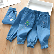 Girl Embroidery Jeans 2022 New Korean version Childrens bunches Pants for children Ocean Gas 100 hitches Pants