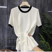 Brand Fold Discount Store Mall Special Cabinet Withdrawal Case Womens Tail Goods Clear Cabin Round Neckline Crash Color Wool Knit Short Sleeve T-Shirt Woman