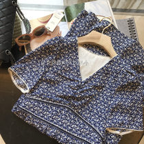 Brand Fold discount Shop Lady Tail Goods Clear Cabin Method Pearl Webbing Trim waist V Collar Crushed Flowers and Dress Women Summer