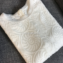 Brand Factory Discount Store Clear Goods Rework Real Silk Water Soluble Flowers Outer Single Round Collar Micro Loose Short Sleeve Embroidered Lace Jersey Woman
