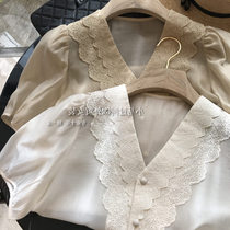 Brand Discount Store Womens Clothing Tailstock Clear Warehouse Method Vintage Retro Lace Bilayer V Collar Temperament Blouse Shirt Woman