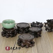Mahogany black catalpa whole material single wood root carving strange stone jade teapot small base Wenwan antique miniature ornament base