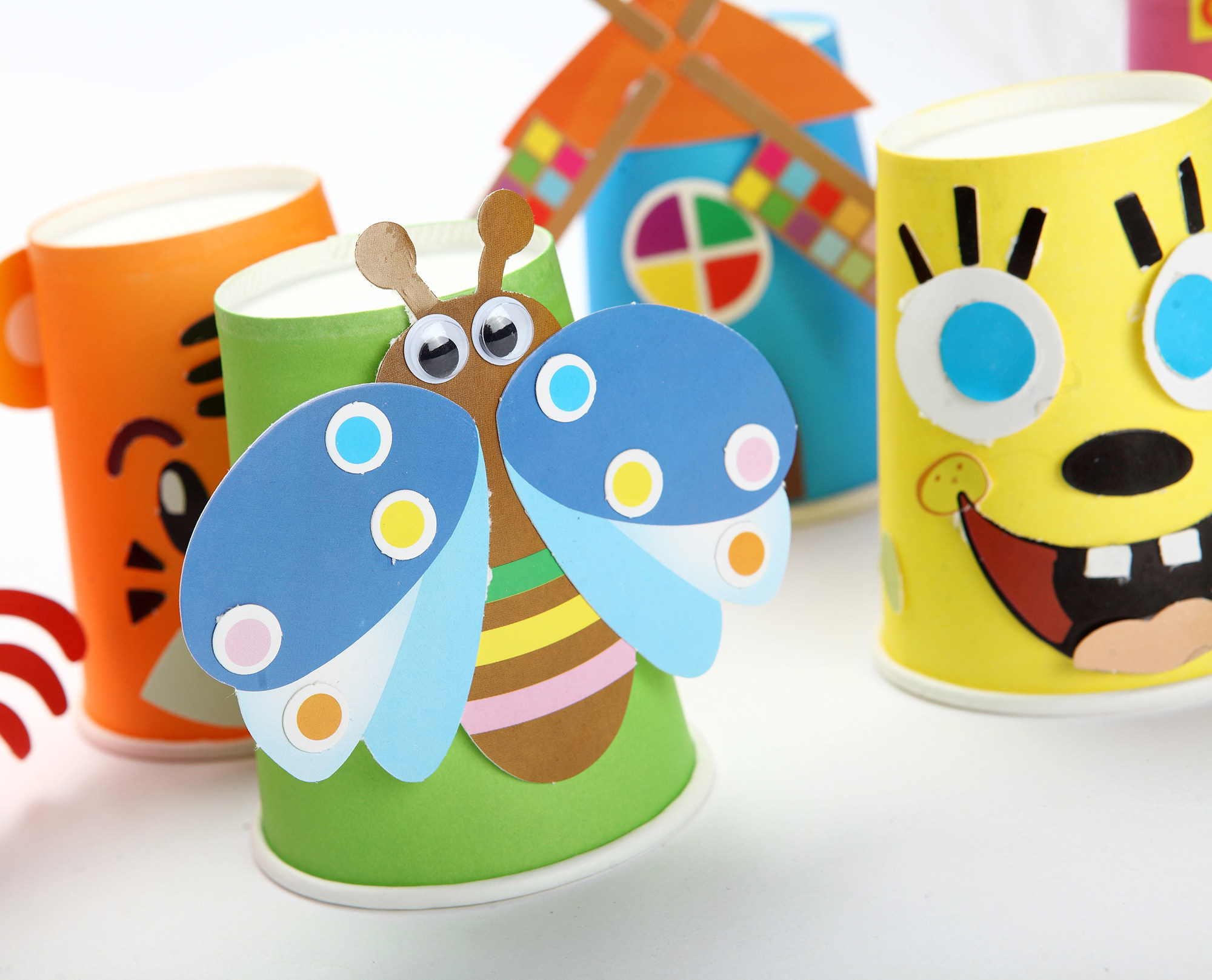 动物立体纸杯画手工制作diy材料包贴纸画套装幼儿童创意益智玩具
