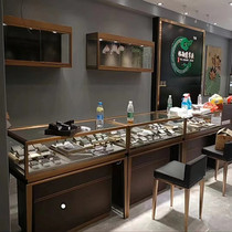 Jewelry display cabinet stainless steel light luxury gold jade jade jewelry diamond glass tea display commercial customization