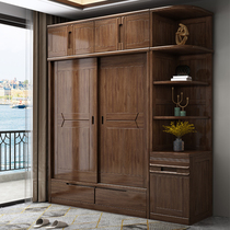 Walnut furniture wardrobe solid wood sliding door sliding door modern simple home bedroom large wardrobe combination Chinese style