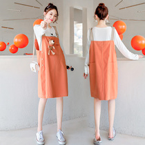 Pregnant women with skirt for pregnant women autumn set fashion 2021 New suspender skirt spring and autumn dress