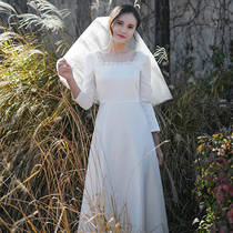 SHOOYA original Freesia Korean retro minimalist satin long sleeve dress Tour light wedding dress