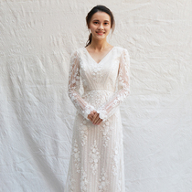 Can rental < jade curtain > Korea high set series v lead light extravagant lace light wedding dress lawn wedding evening dress