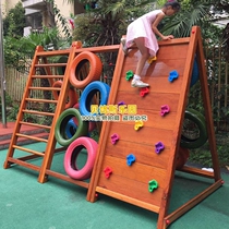 Childrens outdoor imported wooden climbing frame physical climbing fitness climbing kindergarten wooden tire climbing frame crawling net