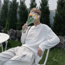 (Love Wearing help) Folds Grain fabric Long sleeves T-shirt Male Loose Design Sensation Superior Ins Nets Red Blouse Trend