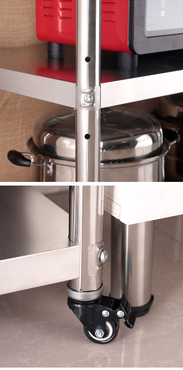 带轮子货架厨房微波炉烤箱架落地架不锈钢置物架收纳3免打孔轮3层