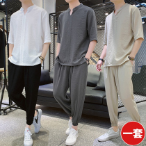 Tide card 2022 Summer sports Leisure suit Mens Korean version Trend 100 hitsets loose two sets of handsome and handsome