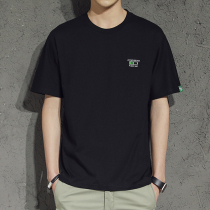 Tide Card Summer Short Sleeve T-Shirt Round Collar Casual Loose Port Wind Embroidery Mens Pure Cotton Compassionate Clothing Half Sleeve Trend