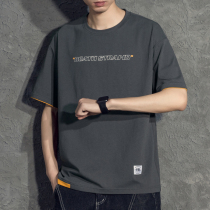 Tide Summer Short Sleeve T-shirt Men and Korean Edition Fake Two Pieces of Harbour Wind Relax and Couple