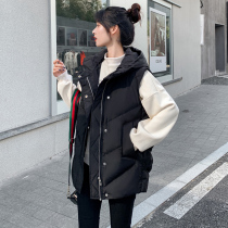 Down cotton waistcoat womens autumn and winter long 2021 New Korean version of hooded waistcoat jacket