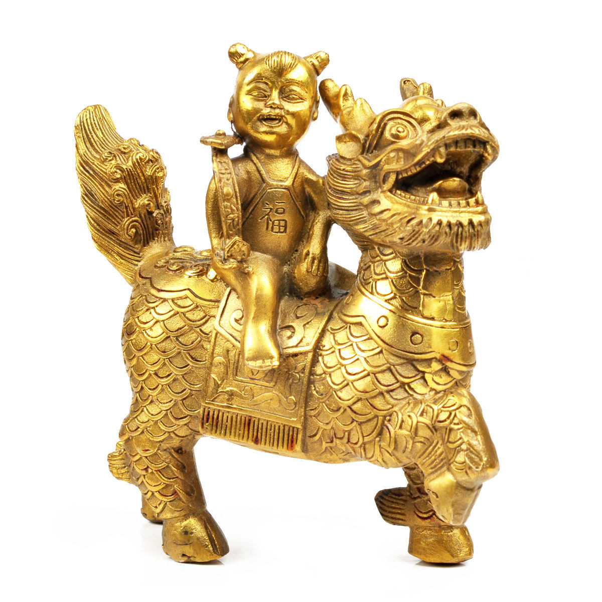 风水阁纯铜麒麟子摆件8729