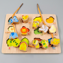 1-2-3 years old baby beaded childrens toys Large particles beech stringing building blocks Boy girl puzzle early education