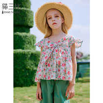 Girl short sleeve shirt Summer 2022 new foreign air doll shirt Two sides wearing childrens shirt small-shirt crumbled blouse