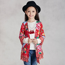 Girls shawls Spring and Autumn National Style 11 Childrens Clothing 10-year-old Middle-aged Childrens Long Sleeve Thin Style Outside 9 Childrens Cloak Jacket