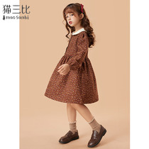 Girl Lian Dress Spring Dress New Pint Dolls Collar Retro Dresses Foreign Air Large Children Children Long Sleeves Crumbly Dresses Spring Autumn