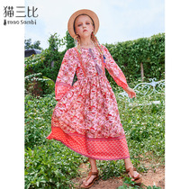 Girls Long sleeves Broken Flowers Dress dress 2022 New ethnic Wind Tourism Long dress CUHK Childrens skirts Spring and autumn clothes