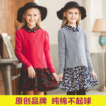 Girls sweater dress spring and autumn dress childrens long sleeve childrens foreign skirt girl wool dress two-piece suit