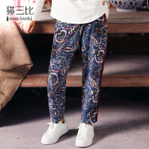 Girl Light Core Suede Long Pants Fall Child Clothing 9 Year Old National Wind CUHK Children Casual Pants 8 Children Loose Kharen Pants