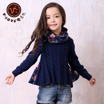 Girl pullover sweater Autumn and winter childrens clothing middle child Joker coat girl casual cotton wool sweater top