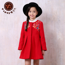 Girls woolen coat 2020 new middle-aged childrens cotton-padded autumn and winter clothing childrens medium-length woolen coat