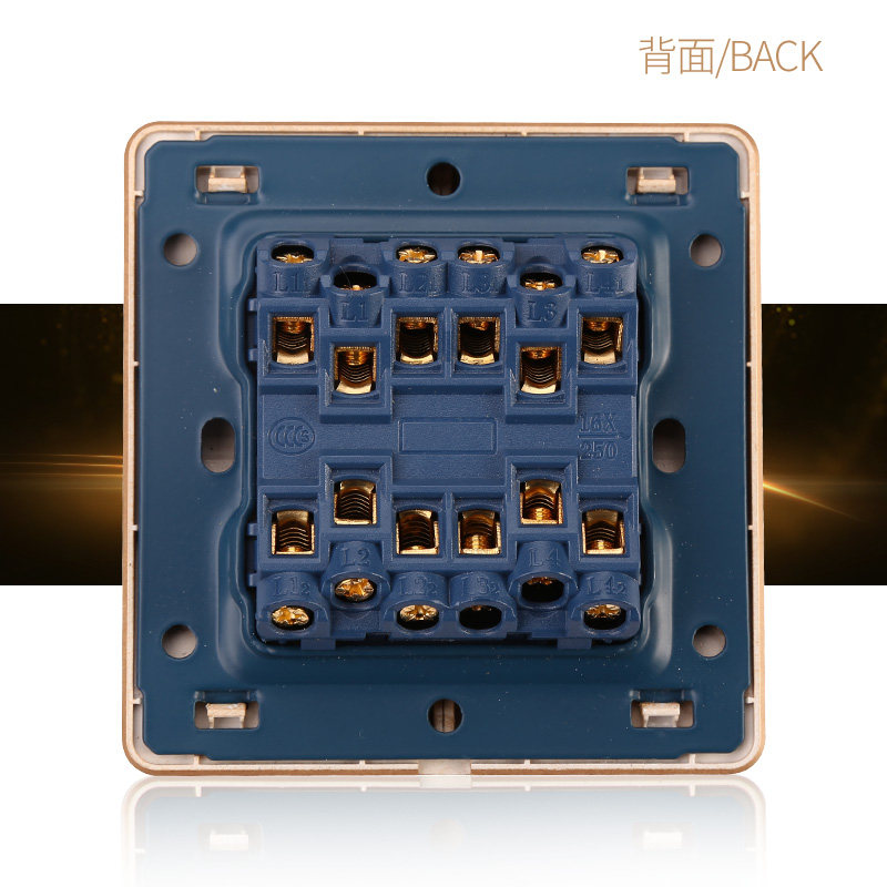 美格林86型墙壁开关插座面板4开四开双控开关四位双联香槟金拉丝