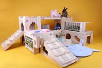 Little pet toy rabbit luxury castle escape tunnel without lacquered wood nest stairs solid wood original wood products wooden house