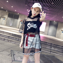 Female Great Boy Jazz Dance Suit Tide Summer Trend South Korea Girl Dew cord Veil Dance Suit Stage Walk Show