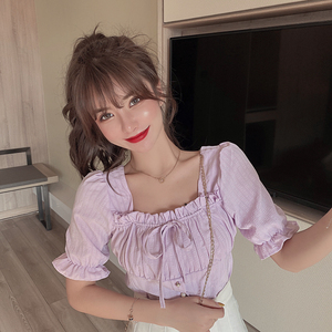 Korean square collar French pleated shirt