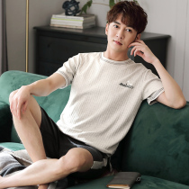 2022 New Sleepwear Mens Summer Pure Cotton Short Sleeve Shorts Thin section Young summer mens home Suits Suit
