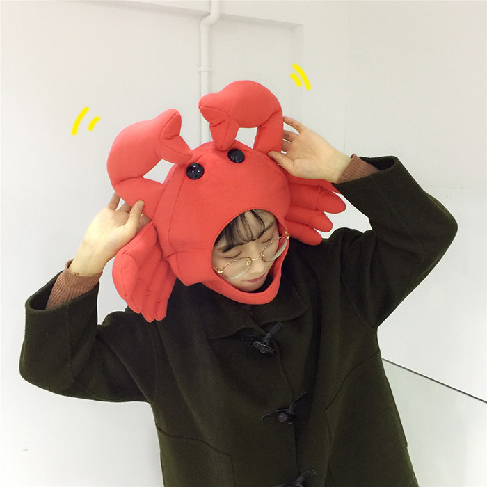 日系卡通甜美卖萌螃蟹头套chic拍照道具软妹搞怪可爱少女帽子头套