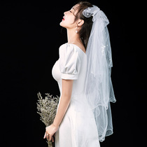 Bow shape multi-layer puffy short white bridal veil Tour wedding dress headwear accessories cover