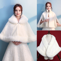 Cloak Bride wedding dress hair shawl large size cape coat wedding evening dress outside Warm White Spring and Autumn Winter
