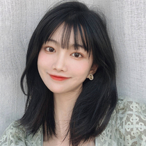 Wig female medium long clavicle hair air bangs Net red long straight hair inner buckle Xinzhi Lei short hair natural full head cover