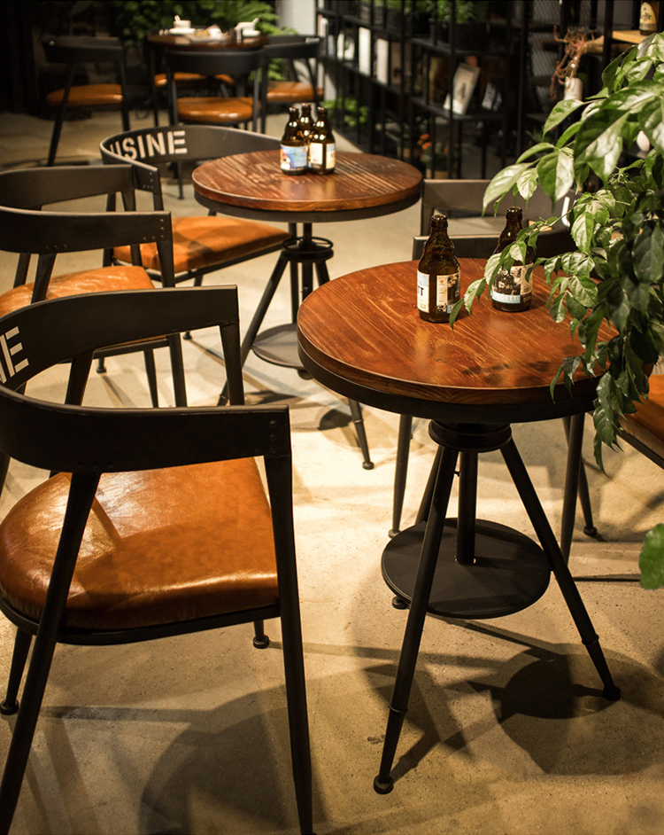 简约现代实木小户型圆形餐桌 奶茶店创意休闲甜品店桌椅组合定制