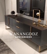 Light luxury new American style solid wood Black TV cabinet post modern metal foot side cabinet Hong Kong style design creative TV cabinet