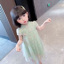 Girls dress summer cheongsam princess dress baby 2021 new foreign style fashion childrens summer dress little girl skirt